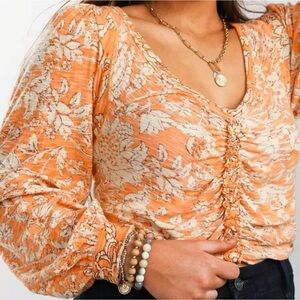 Free People Orange Floral Blouse